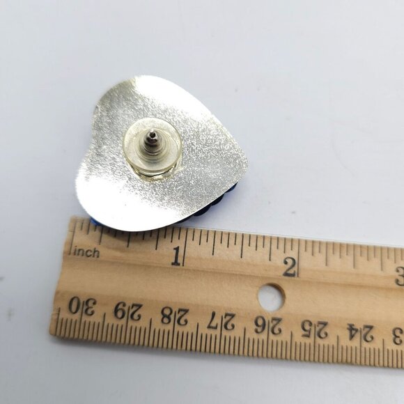 Vintage 1980s Heart Shaped Earrings With Blue Sequin Detailing Gold-Tone Trim - Picture 5 of 5